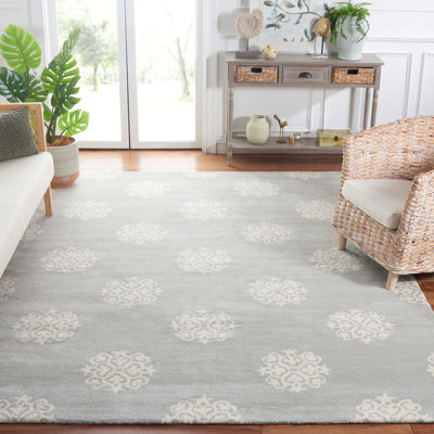 Tapis floral gris / ivoire en laine / viscose touffeté à la main Candelo