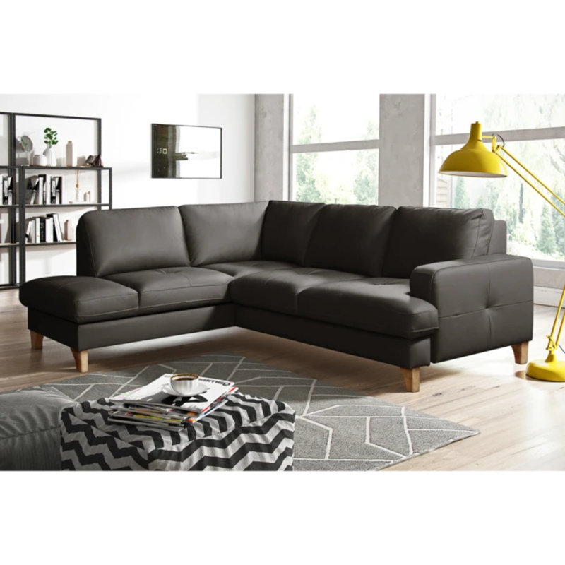 Damar Leather Corner Sofa with Sleeping Function and Storage, Damar Brown Genuine Leather, Left Hand Facing