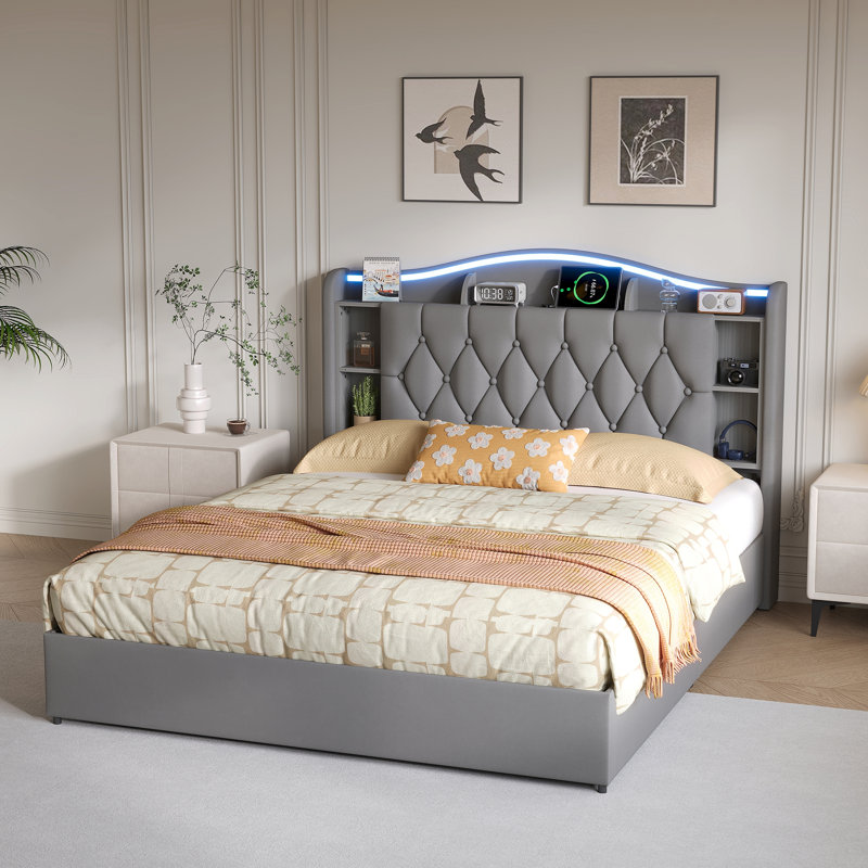 Solid Wood Ottoman Storage Bed, Grey, European Kingsize (160 x 200 cm)