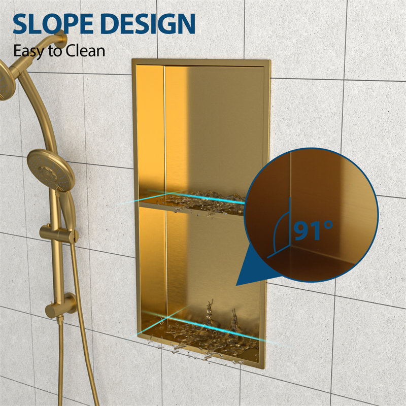 Double tablette 13 "X 25" en acier inoxydable pour niche de douche, Doré