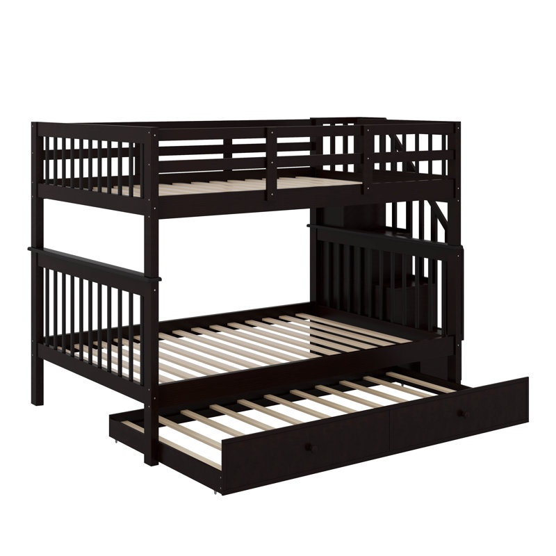 Stairway Full Over Full Bunk Bed With Twin Size Trundle, Espresso