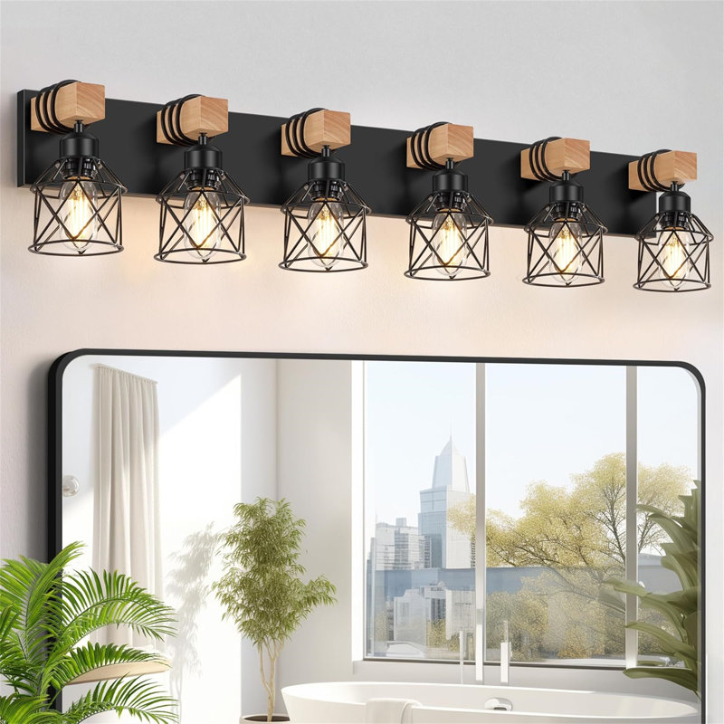 Dimmable Vanity Light, Black, 6 Lights