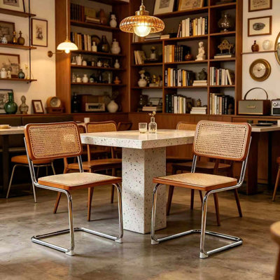 Chaises de salle à manger modernes en rotin avec pieds chromés et revêtement respirant