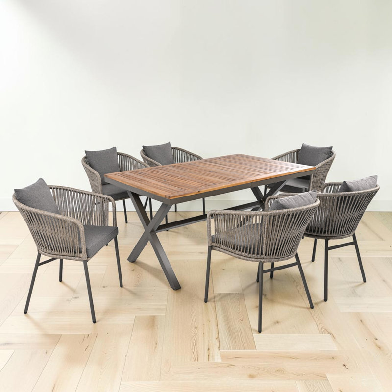 7 Pieces Patio Dining Set, All-Weather Outdoor Furniture Set with Dining Table and Chairs, Gray