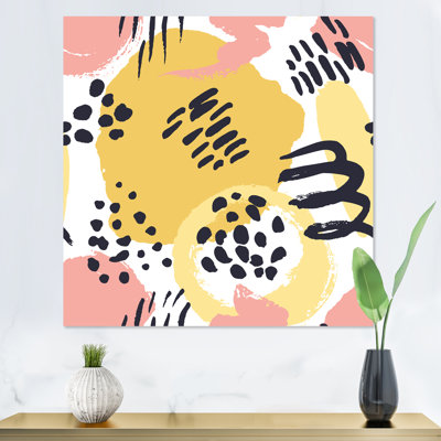 «Retro Yellow and Pink», reproduction d'art sur toile moderne