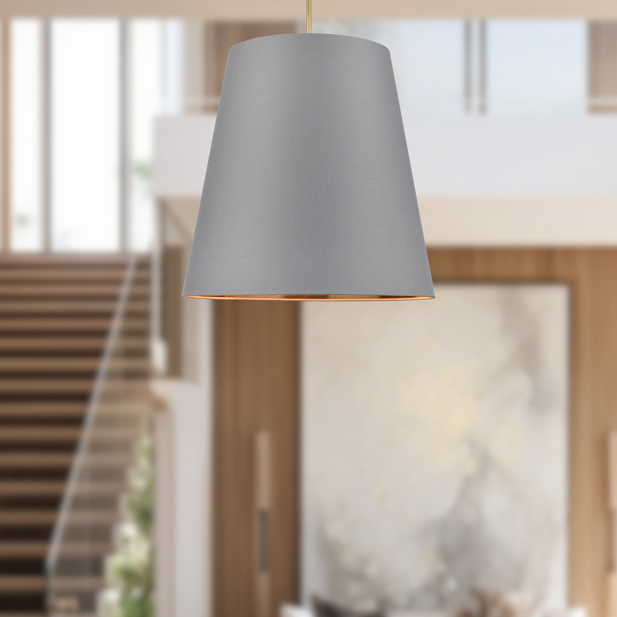 3 Light Steel Pendant, Gold, 76.88" H x 30" W x 30" D, Gray