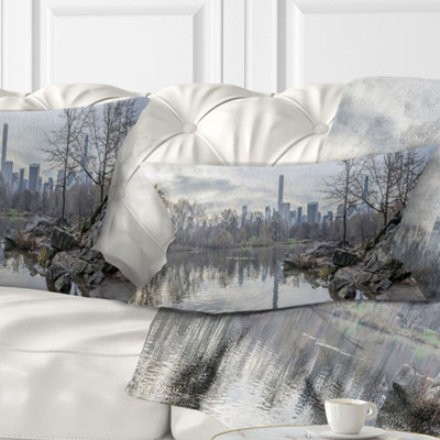 Black and White Central Park NYC - Landscape Printed Throw Pillow