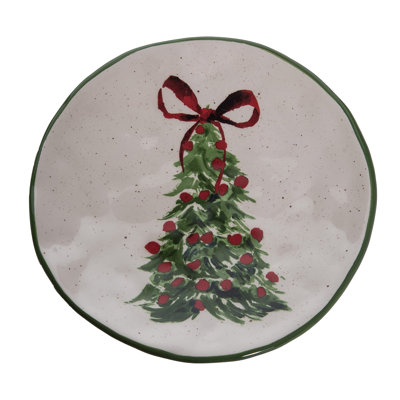 Ceramic Round Platter with Tree Art Design for Serving and Decoration, Perfect for Christmas Gatherings, Multicolor Tabletop Decor, Ideal for Indoor Use, Gift Giving, and Hostess Gifts
