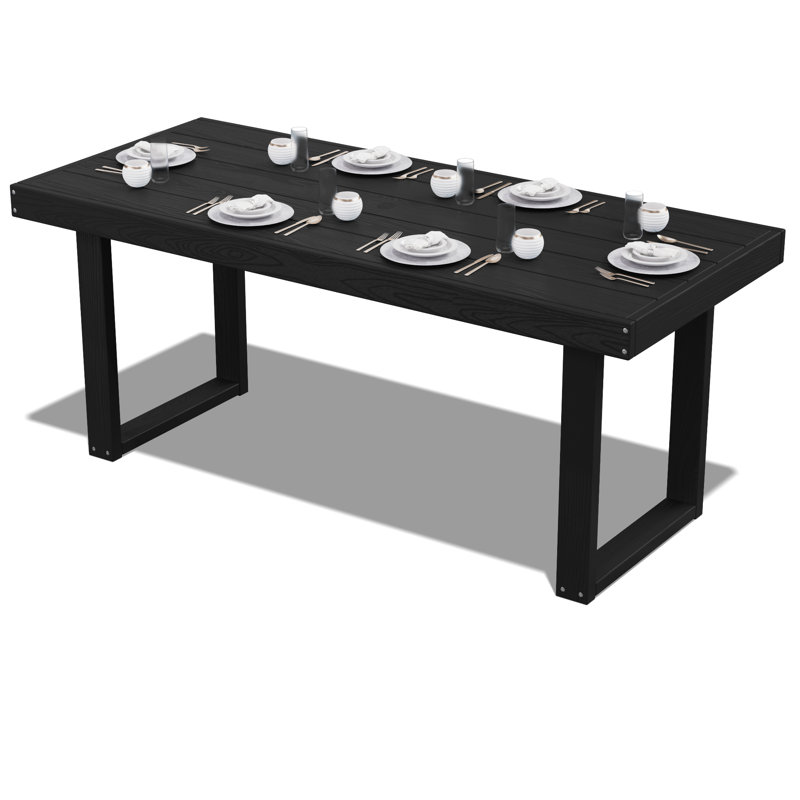 70" Enlarged HDOPE Rectangular 6-Seat Outdoor Dining Table, Black