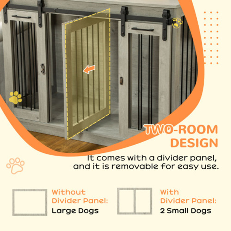 Mobilier de cage pour chien avec cloison, Gris