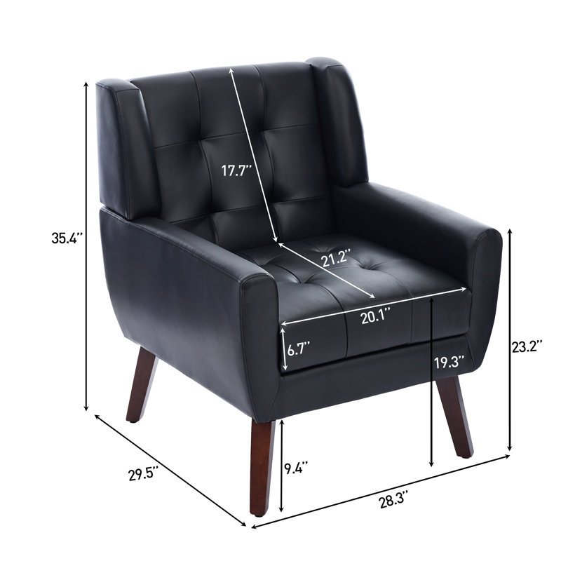Fauteuil d'appoint revêtu de similicuir 28,3 po Davey, Similicuir noir