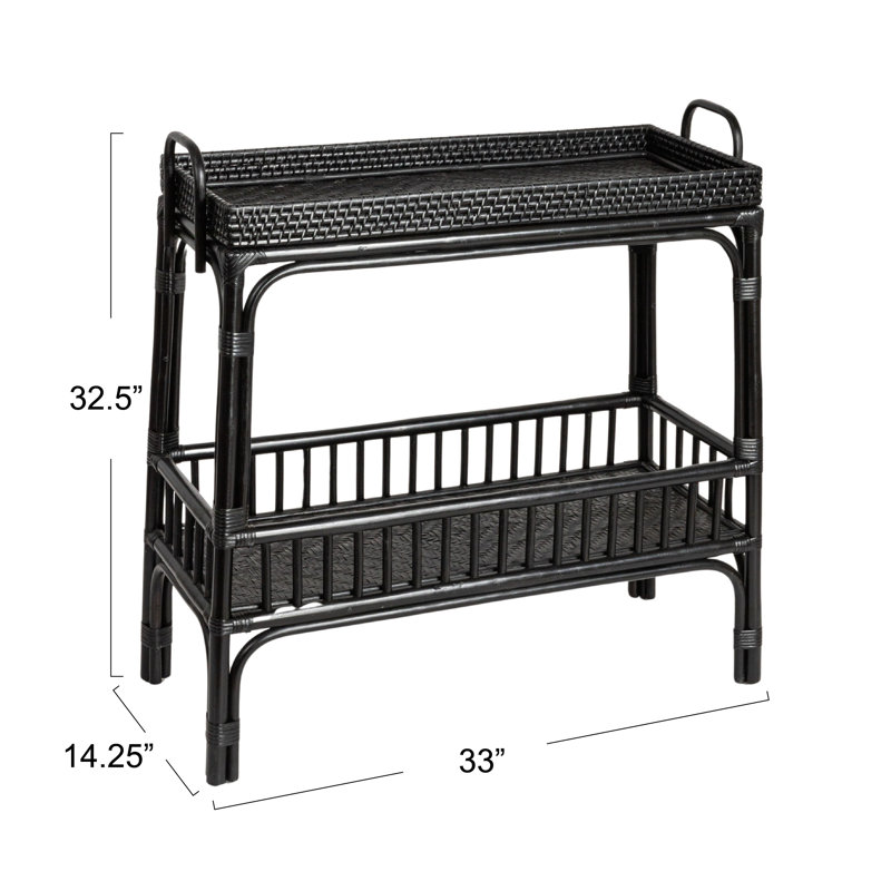 Edgehill Hand Woven Bamboo And Rattan Console Table With Shelf, Black