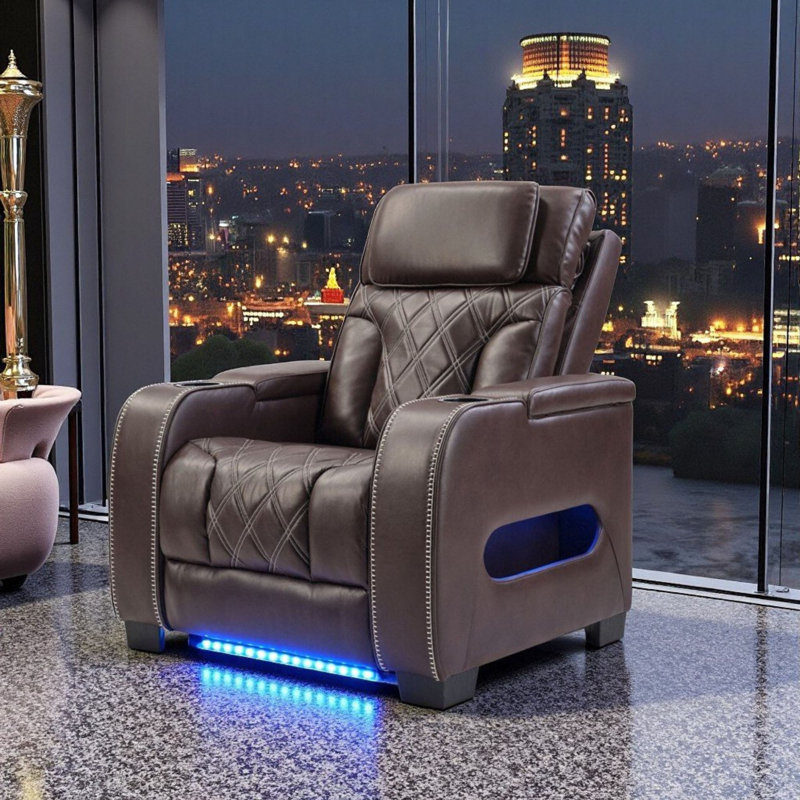 37.4" Wide Modern Dual Motor Power Recliner Home Theater Seating, Dark Brown