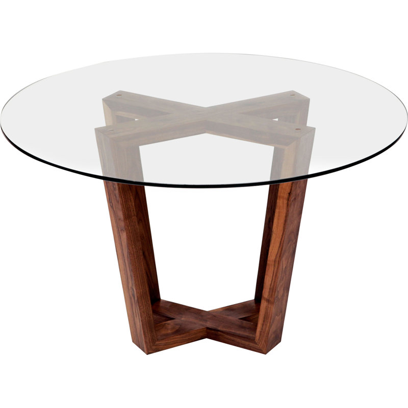 Gax Round Glass Dining Table, 48" W x 48" L, Solid Walnut