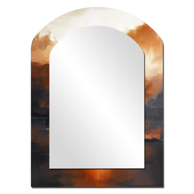 Minimalisme rêve Christianisme croix I - miroir mural arche de Christianisme, miroir décoratif asymétrique orange, impression sur métal