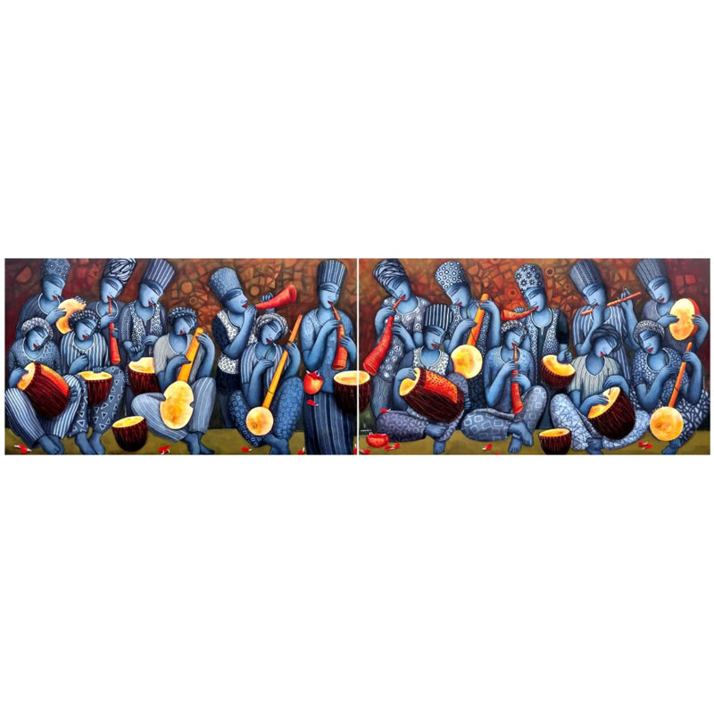 Echoes Of Rhythm (2 Separate Panels) | Acrylic On Canvas | Painting By Samir Sarkar
