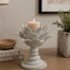 Porte-bougie de table, feuille de lotus sculpturale, gris moucheté, 10 po