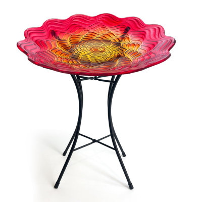 Bird Bath For Outside-Bird Baths For Outdoors-Glass Large Birdbaths Bowl With Metal Stand For Garden Patio Lawn Decor