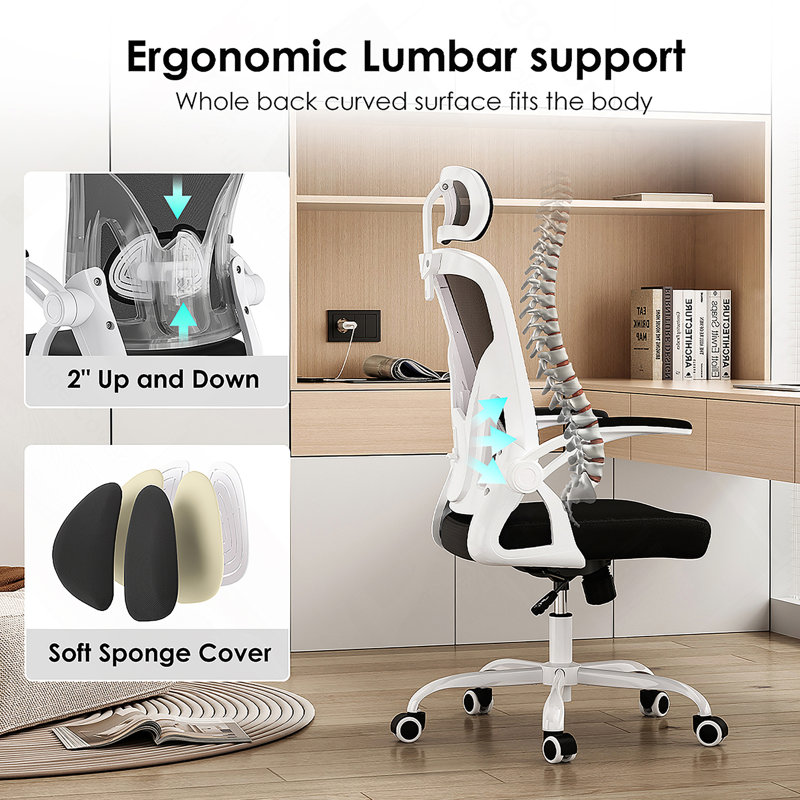 Ergonomic Office Chair With Headrest, Adjustable Lumbar Support, Armrests And Rocking Function For Comfortable Home Office Use