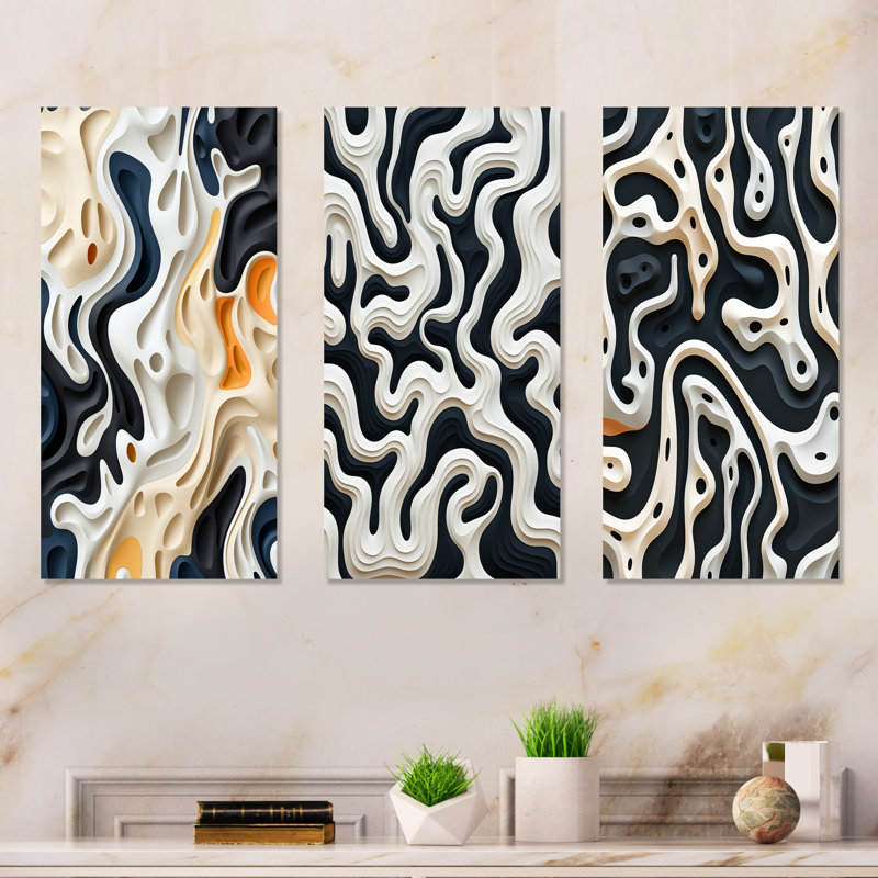 Motif de labyrinthe noir et blanc, H 28 po x l 36 po, Toile tendue