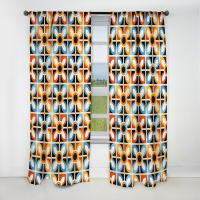 Motif de mosaïque rustique orange et bleu - Rideau occultant en velours géométrique abstrait - 1 panneau