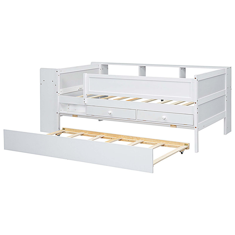 Lit de jour multifonctionnel avec lit gigogne, tête de lit et tables, station de charge USB