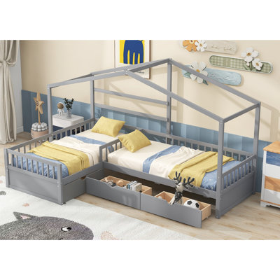 Lit plateforme House avec trois tiroirs de rangement