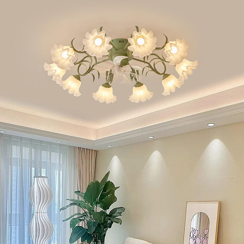 41" Flower Ceiling Fan with Light and Remote Low Profile, Green