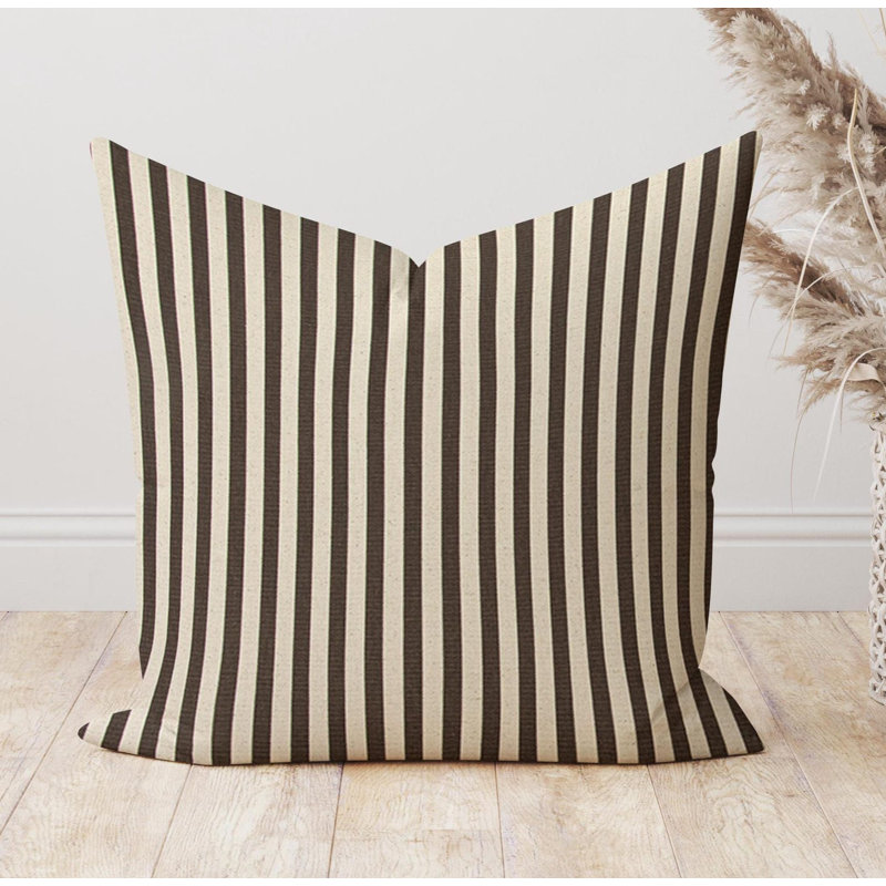 Housse de coussin châtaigne à rayures brunes et beiges, Carré 15 po