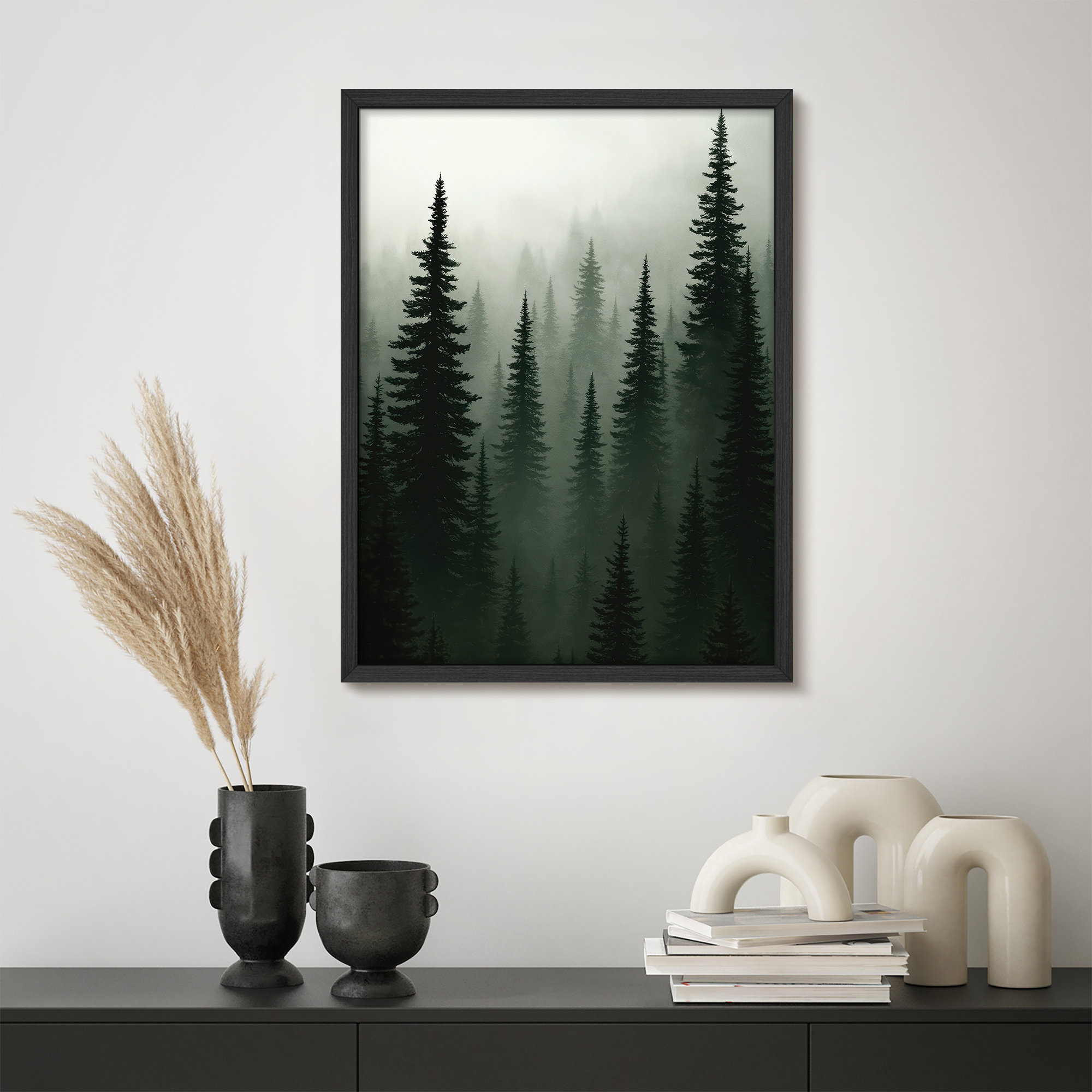 SIGNLEADER Misty Pine Forest Wall Art Print - Tranquil Nature Landscape ...