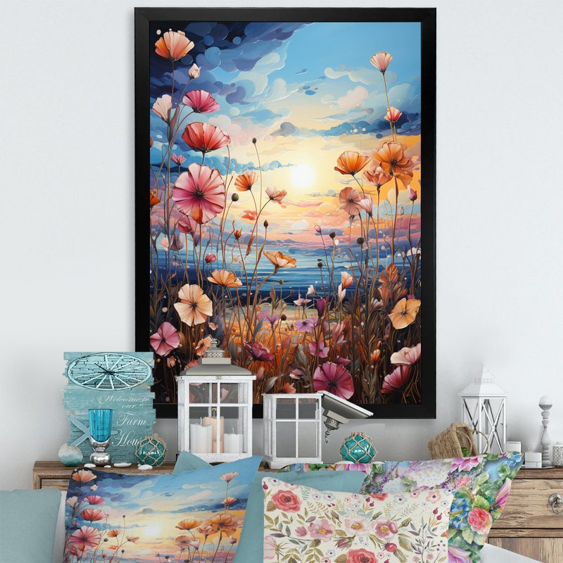 «Mauve Wildflowers Symphony II», reproduction sur toile, Cadre simple noir, H 20 po x l 12 po x P 1 po