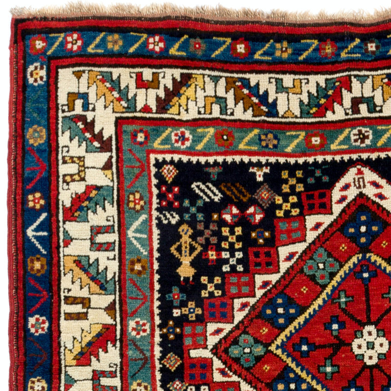 Tapis antique de race blanche Shahsavan à poils longs excellent état ca 1880