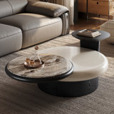 Rotatable Solid Wood Coffee Table With Microcrystalline Stone Countertop