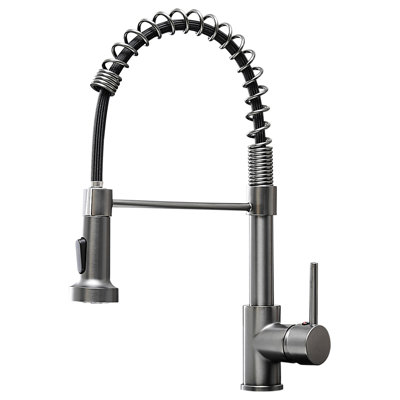 Single Handle Kitchen Sink Faucet With Pull Down , Matte Black, High Arch, Ceramic Filled Grey Pull-Down Spray, Handle, Long Neck Spout, Easy Clean