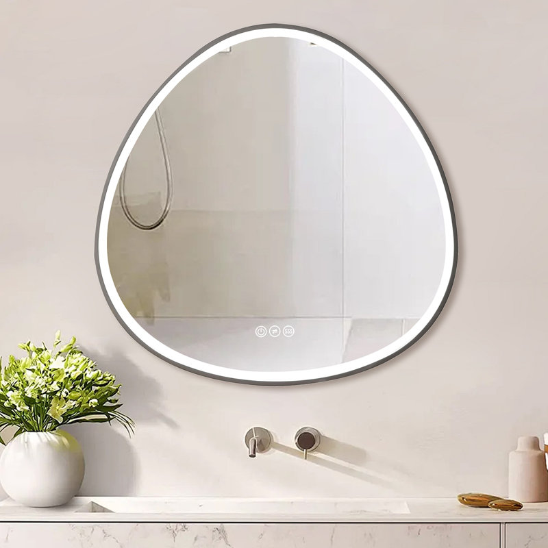32 po x 32 po Miroir de salle de bain anti-buée à DEL à cadre gris à intensité variable