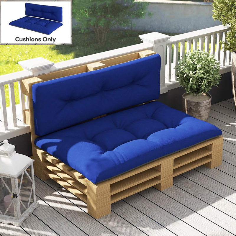 Outdoor Bench Cushions Set 47"x30", Set of 2 Splash-resistant Patio Seat and Back Cushions, 4 Inch Thick Fade Proof with Tufted Design Furniture Replacement Cushions for Garden(Navy Blue&Gray)