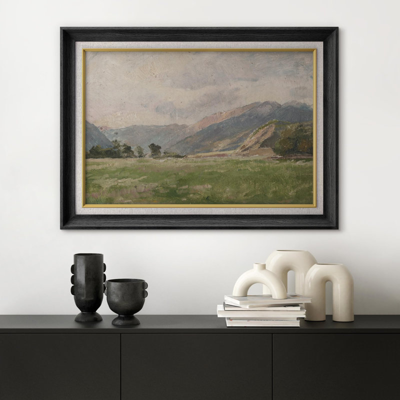 " Green Meadow Mountain Landscape ", Black Framed, No Mat