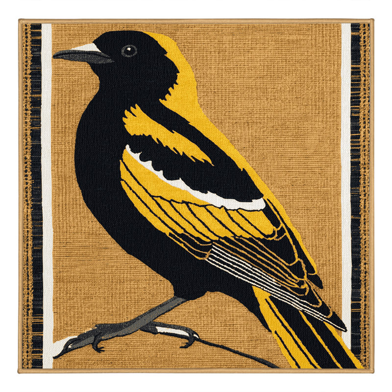 Washable Black naped Oriole Birds Area Rug, Square 3'