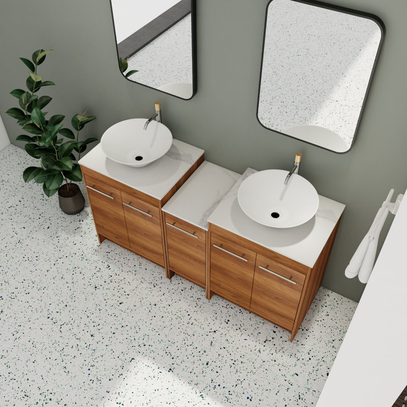 Meuble-lavabo double 59,33 po avec plateau en pierre frittée Sonrisa
