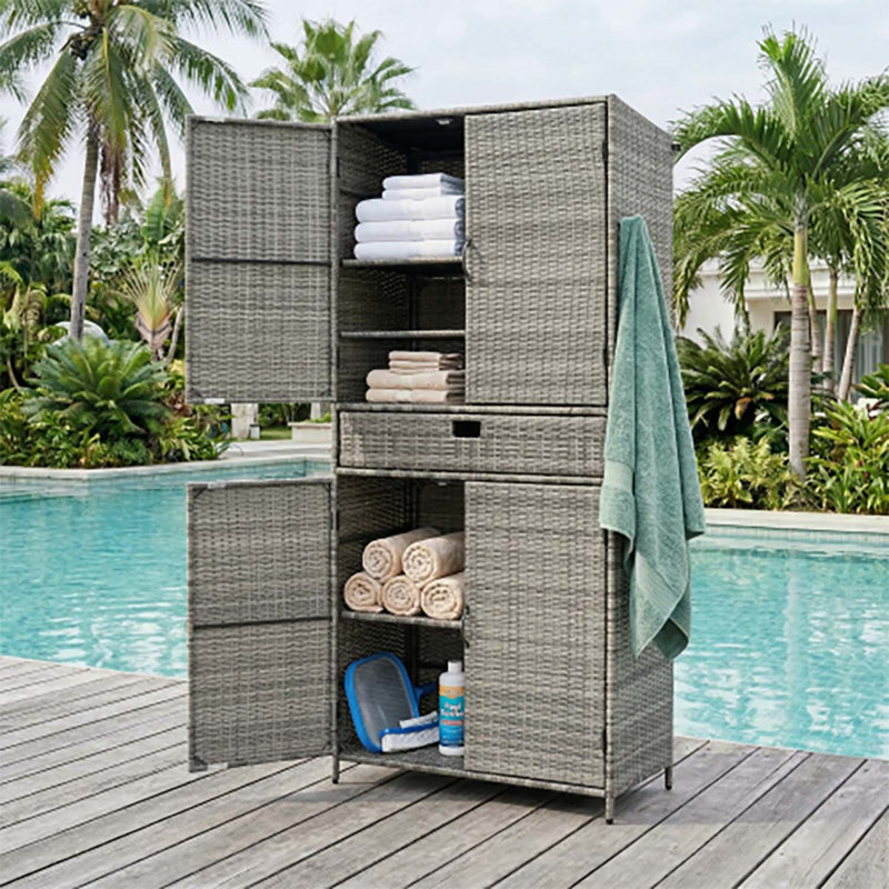 Armoire de rangement extérieure pour l'organisation de la piscine et du jardin, Gris