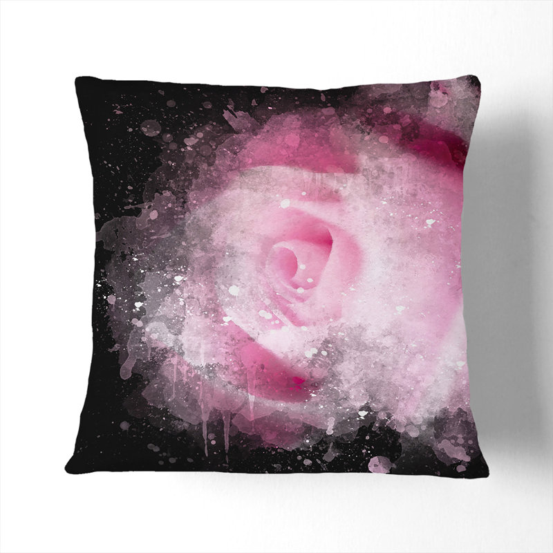 Pink Rose Flower Vol.1 Scatter Cushion, Black, 40cm H x 40cm W x 15cm D