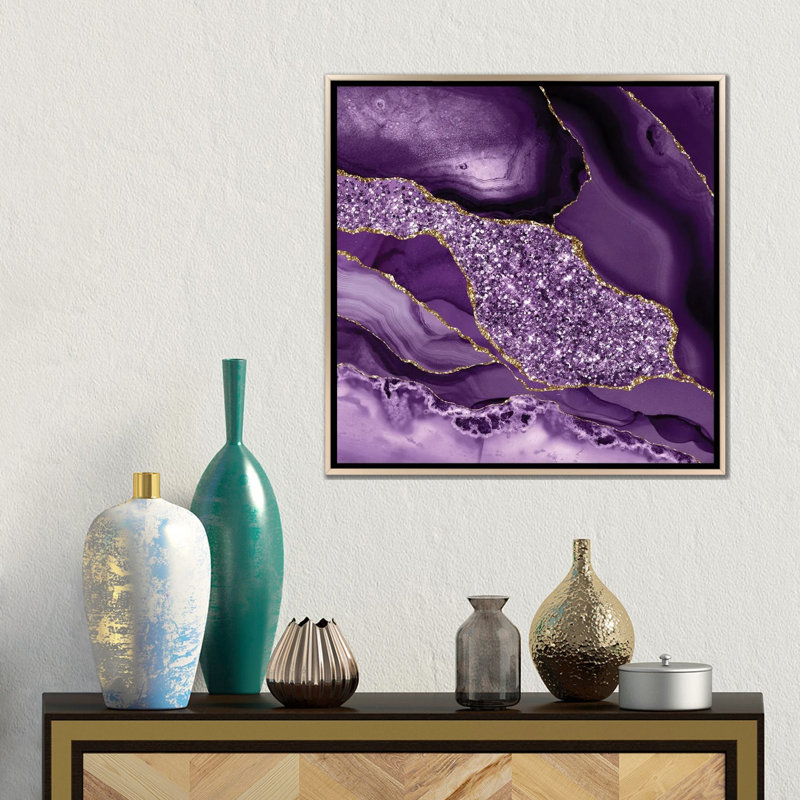 Agate Glitter Ocean Texture III, 18" H x 18" W x 1.5" D, No Mat, Champagne Floater Framed Canvas