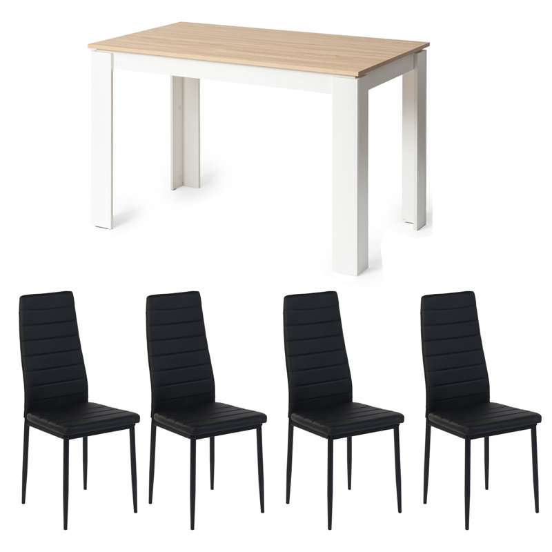 Ensemble de table de salle à manger 5 pièces, élégante table rectangulaire avec 4 chaises en similicuir (chêne)