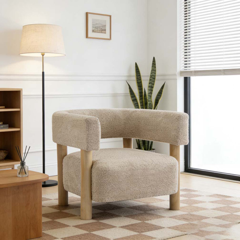 Fauteuil d'appoint rembourré Boucle, Wheat Boucle, Bois naturel
