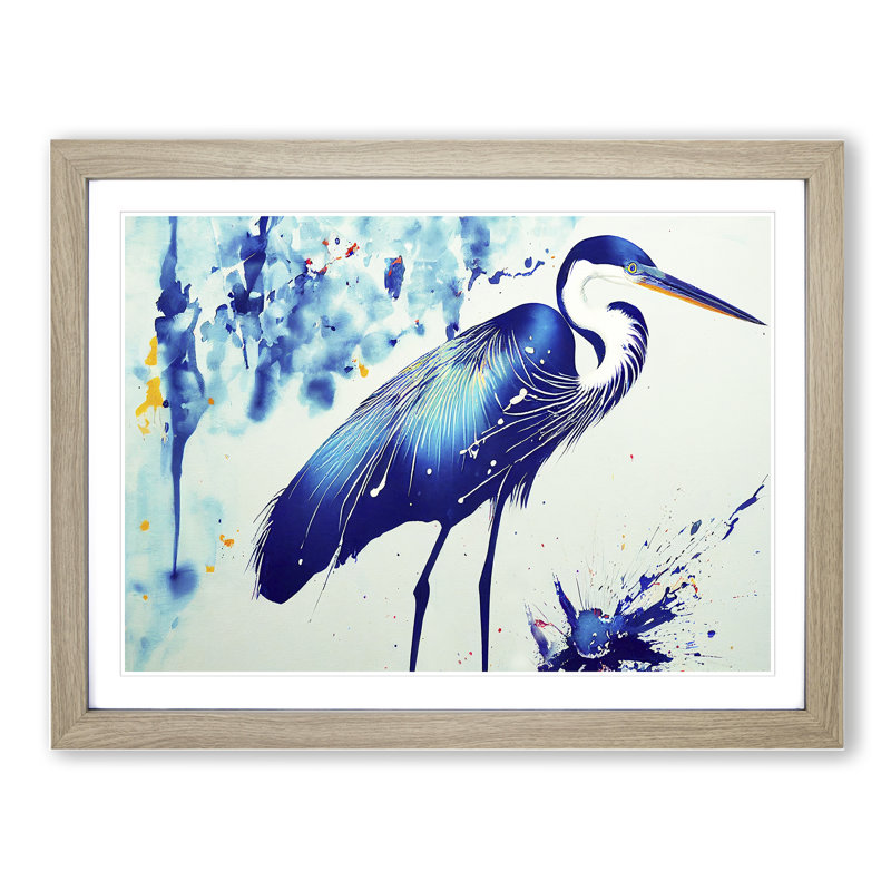 XH1022-8086X Splashed Heron Bird Vol.2 Abstract - Single Picture Frame Painting, 25cm H x 34cm W x 2cm D, Oak