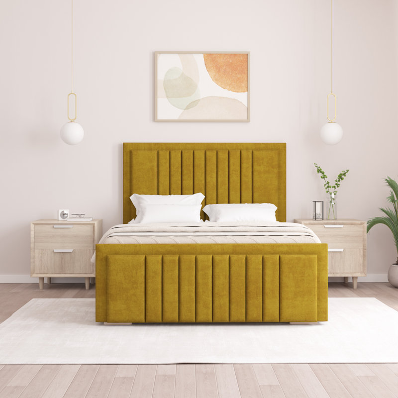 Alama Upholstered Panel Bed, Kingsize (5'), Turmeric