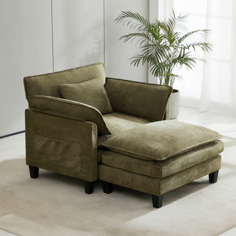 Fauteuil d'appoint surdimensionné avec repose-pieds, Vert