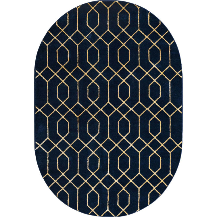 Glam Navy Blue Gold Area Rug