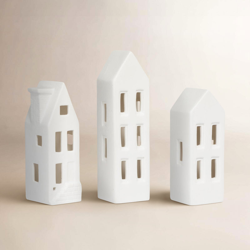 Ceramic LED Lighted Townhouses, Set of 3