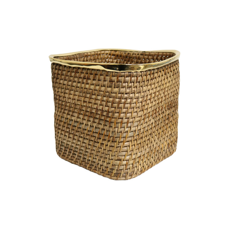 Grand panier en osier XL avec rebord en laiton brillant Home & Manor, 3